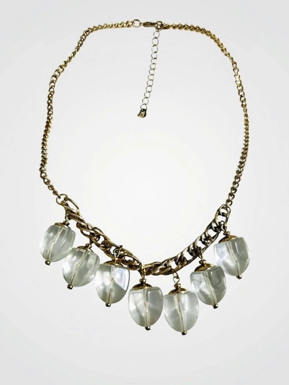 Vintage Art Deco Revival Lucite Charm Statement Necklace